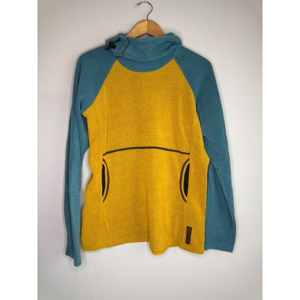 Melanzana Micro Grid Hoodie Womens Large Yellow Blue Colorblock Fleece Leadville